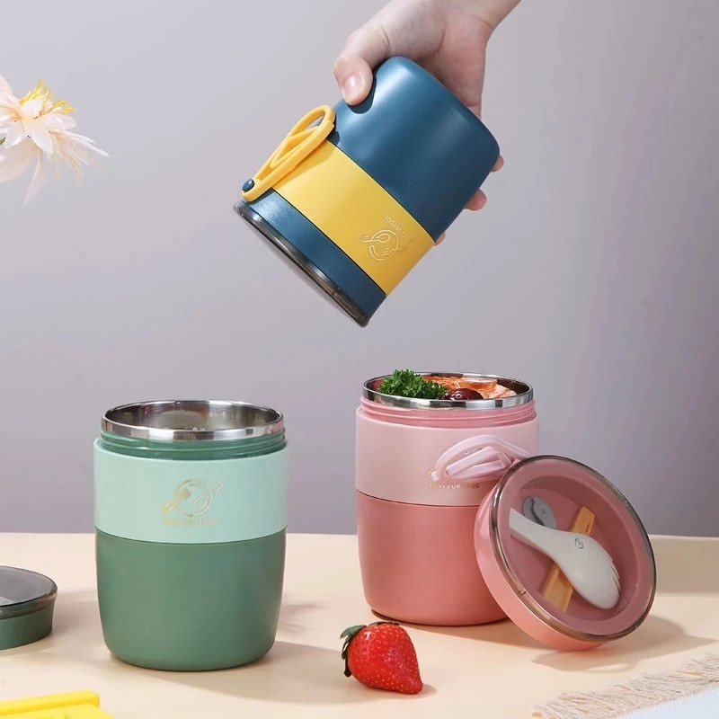 Mini termiline lõunakarbi toidukonteiner roostevabast terasest lusikaga vaakumtassi supitassiga õpilase suletud kaasaskantav toidukonteiner