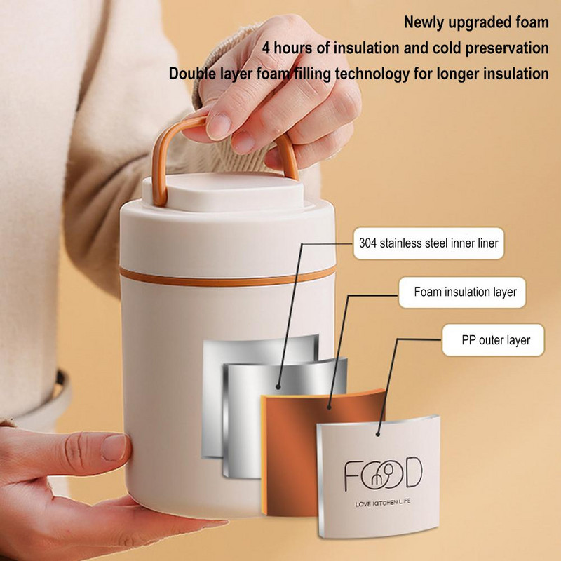 Maisto terminis stiklainis, izoliuotas sriubos puodelis, termosas, nerūdijančio plieno priešpiečių dėžutės termosas, šiltas mokyklinio amžiaus vaikams, vaikams