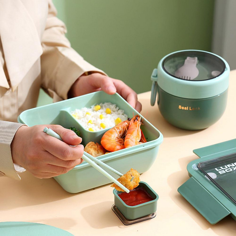 850/1100 ML Kutija za ručak otporna na prašinu Poklopac Dizajn odjeljka Studenti Prijenosna Bento kutija sa žlicom Štapići za svakodnevnu upotrebu