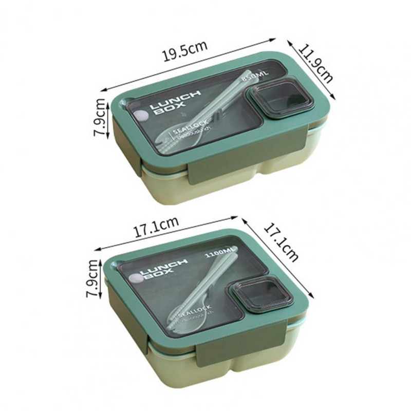 850/1100 ML Kutija za ručak otporna na prašinu Poklopac Dizajn odjeljka Studenti Prijenosna Bento kutija sa žlicom Štapići za svakodnevnu upotrebu