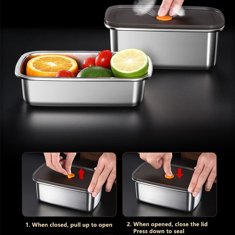 Virtuvės vaisių ir daržovių maisto pietų dėžutės konservavimo dėžutė 304 nerūdijančio plieno šaldytuvas sandari maisto dėžutė užšaldyta laikymo dėžė