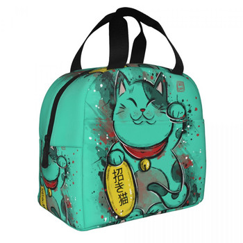 Kawaii Maneki Neko Изолирани чанти за обяд за жени Lucky Cat Преносим термичен охладител Bento Box Работа Училище Пътуване
