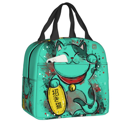 Kawaii Maneki Neko szigetelt ebédlőtáskák nőknek Lucky Cat hordozható hőhűtő Bento Box Work School Travel