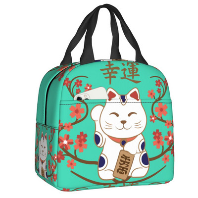 Kawaii Maneki Neko szigetelt ebédlőtáskák nőknek Lucky Cat hordozható hőhűtő Bento Box Work School Travel