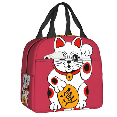 Kawaii Maneki Neko szigetelt ebédlőtáskák nőknek Lucky Cat hordozható hőhűtő Bento Box Work School Travel