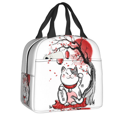Kawaii Maneki Neko szigetelt ebédlőtáskák nőknek Lucky Cat hordozható hőhűtő Bento Box Work School Travel