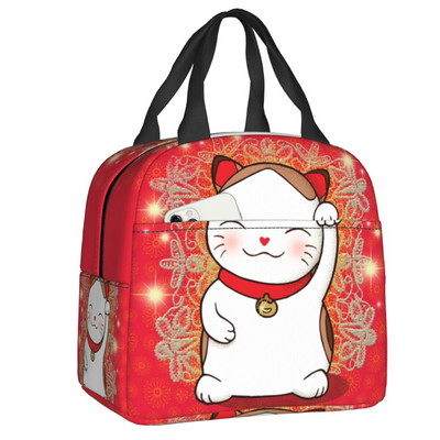 Kawaii Maneki Neko szigetelt ebédlőtáskák nőknek Lucky Cat hordozható hőhűtő Bento Box Work School Travel