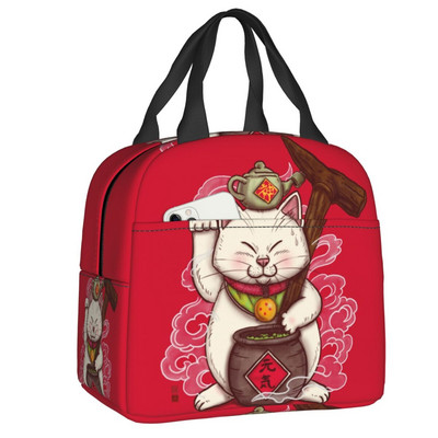 Kawaii Maneki Neko szigetelt ebédlőtáskák nőknek Lucky Cat hordozható hőhűtő Bento Box Work School Travel