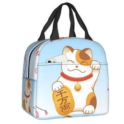Kawaii Maneki Neko szigetelt ebédlőtáskák nőknek Lucky Cat hordozható hőhűtő Bento Box Work School Travel