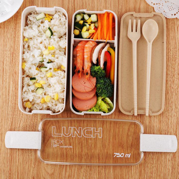 Layer Bento Box Θέρμανση φούρνου μικροκυμάτων Σφραγισμένο φορητό κουτί φαγητού από άχυρο σίτου με επιτραπέζιο σκεύος Πικ-νικ Office Worker Box Σετ αποθήκευσης τροφίμων