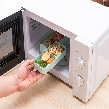 Layer Bento Box Микровълнова нагревателна запечатана преносима кутия за обяд от пшенична слама със сервизи за пикник Кутия за офис работник Комплект за съхранение на храна