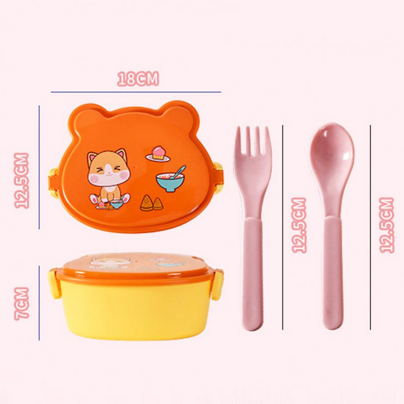 1 set kutije za ručak Dvoslojna kutija za mikrovalnu pećnicu s dvoslojnim odjeljkom velikog kapaciteta, nepropusna dječja kutija za bento s vilicom i žlicom