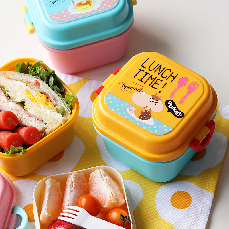 Cutie de prânz din plastic sănătos din desene animate Cuptor cu microunde Prânz Cutii Bento Container pentru alimente Veselă pentru copii Cutie de prânz pentru copii