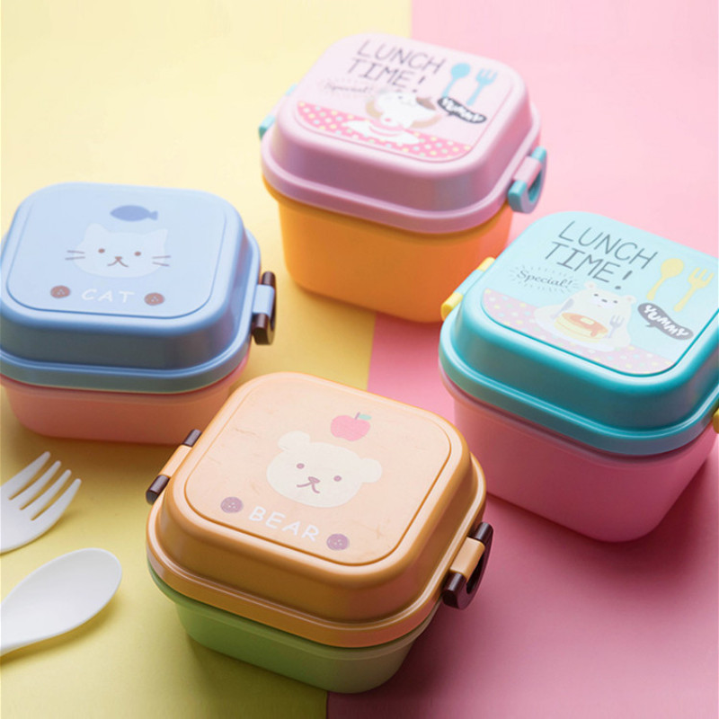 Cutie de prânz din plastic sănătos din desene animate Cuptor cu microunde Prânz Cutii Bento Container pentru alimente Veselă pentru copii Cutie de prânz pentru copii