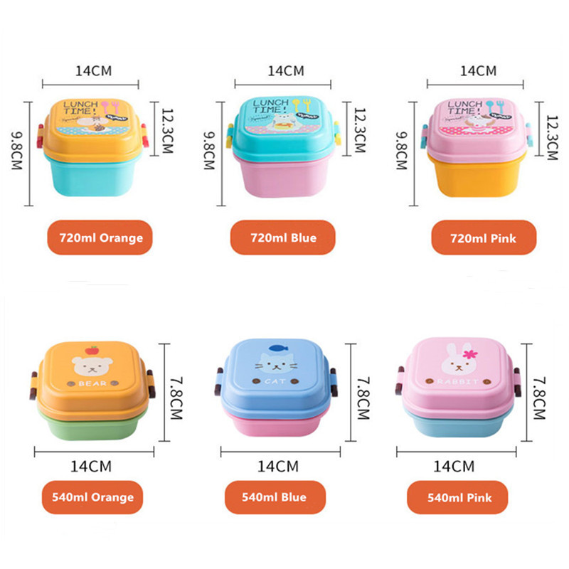 Cutie de prânz din plastic sănătos din desene animate Cuptor cu microunde Prânz Cutii Bento Container pentru alimente Veselă pentru copii Cutie de prânz pentru copii