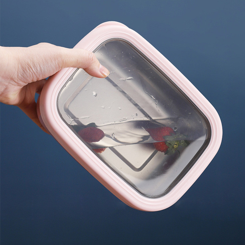 Silikonska okrugla zdjela Kutija za ručak Hladnjak Hrskava Kutija za ručak od nehrđajućeg čelika Zatvorena kutija za ručak Okrugla zdjela za instant rezance