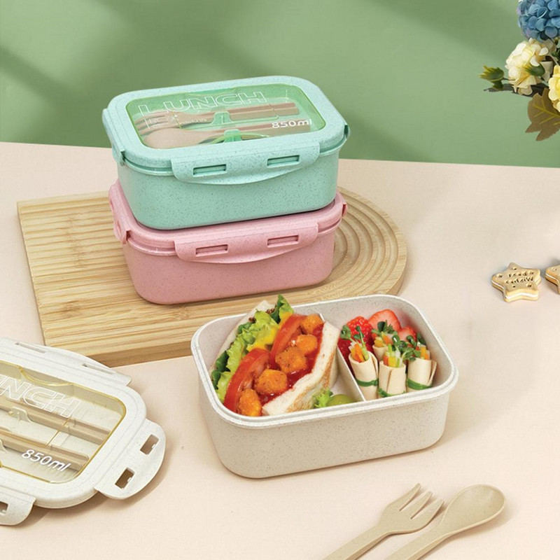 Kutija za ručak od 850 ml Bento spremnik s posuđem Uredski pribor velikog kapaciteta, prijenosna s dva odjeljka