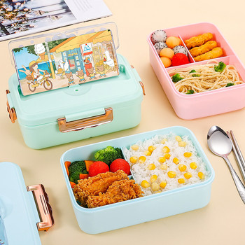 Кутия за обяд Bento за деца, деца, момичета, училище Kawaii, сладък динозавър, еднорог, 3 решетка, сандвич, кутия за храна