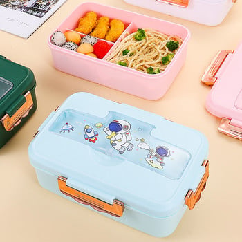 Кутия за обяд Bento за деца, деца, момичета, училище Kawaii, сладък динозавър, еднорог, 3 решетка, сандвич, кутия за храна