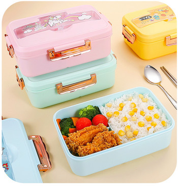 Кутия за обяд Bento за деца, деца, момичета, училище Kawaii, сладък динозавър, еднорог, 3 решетка, сандвич, кутия за храна