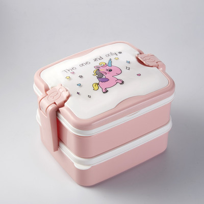 Bento priešpiečių dėžutė vaikams Vaikų mergaičių mokykla Kawaii mielas dinozauras vienaragis 3 tinklelis sumuštinių užkandžių maisto dėžutė