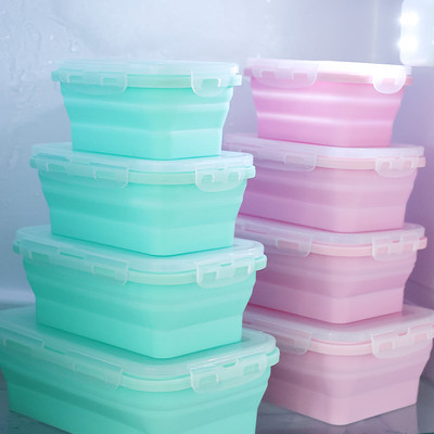 Recipiente de depozitare a alimentelor pliabile din silicon de 1200 ml cu capace Cutie de prânz din silicon Bento Box fără BPA pentru cămară de bucătărie