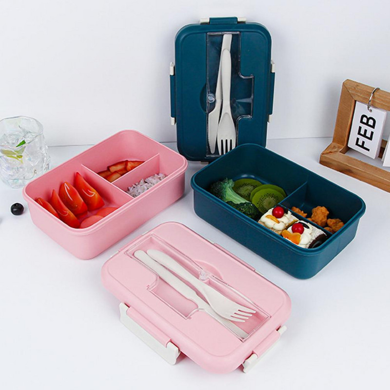 1 komplekt 501–800 ml lõunasöögikarbi mikrolaineahjus ohutu kambri disain üliõpilaste kontoritöötajate bentokarp koos hargilõikuriga koolitarbed