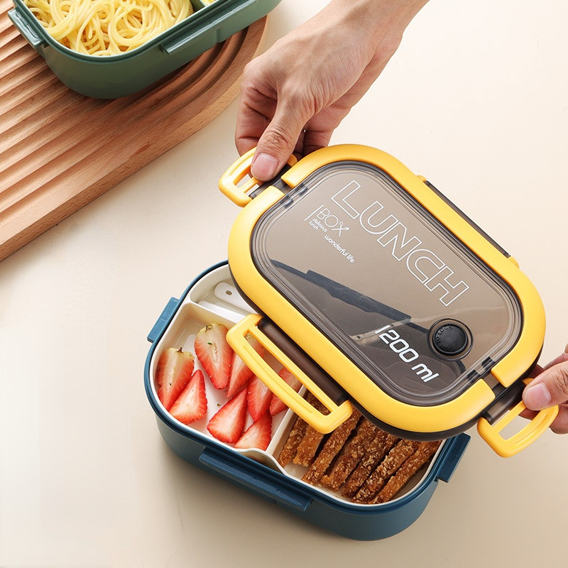 Dvojposchodový obedárový box 1200 ml Bento Box uzavretý prenosný obal na potraviny vhodný do mikrovlnnej rúry na kempovanie, výlety do práce a ovocie, box na zeleninu
