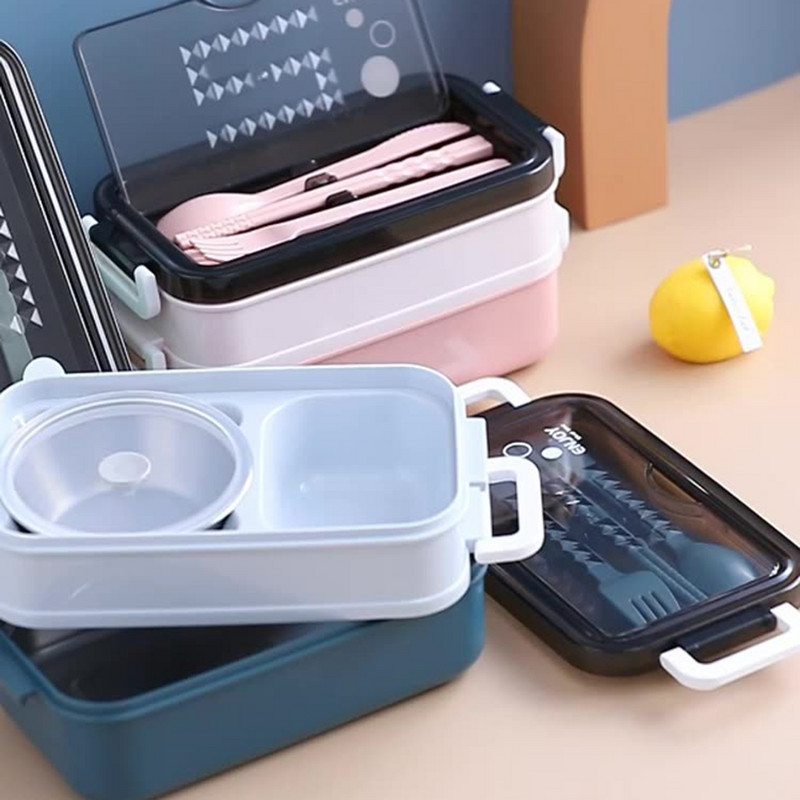 Mikrolaineahjus soojendatav lõunakast, laste koolikontor Bento Box mitmekihiline matkapikniku salat toidu hoiukonteiner telefoniriiuliga