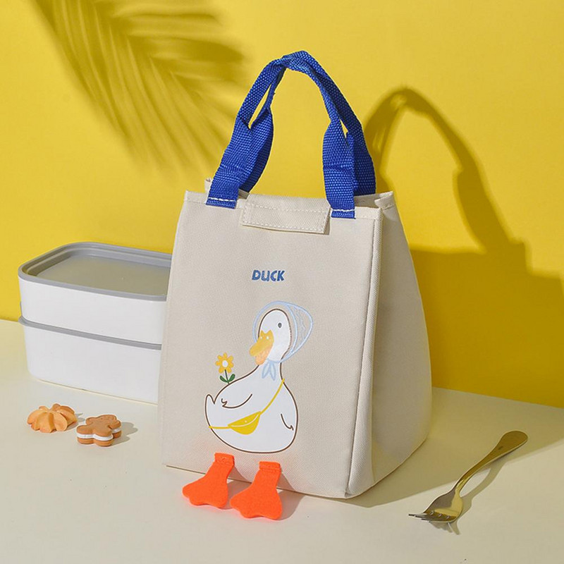 Crtana žuta patka, toplinski izolirana torba za ručak Kawaii studentska uredska torba za ručak, pričvršćivač, traka za zatvaranje, ručna torbica Bento