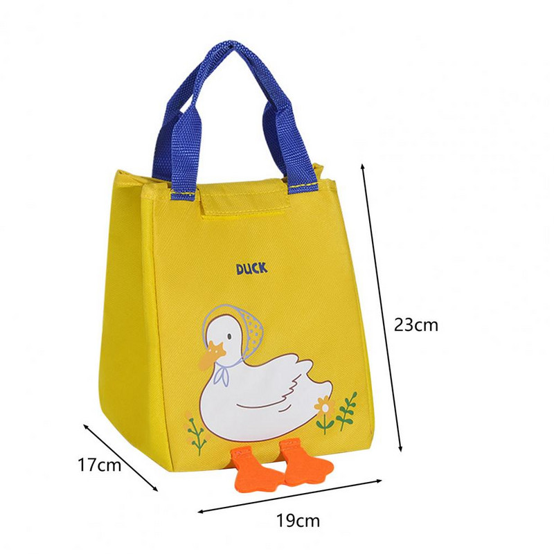 Crtana žuta patka, toplinski izolirana torba za ručak Kawaii studentska uredska torba za ručak, pričvršćivač, traka za zatvaranje, ručna torbica Bento