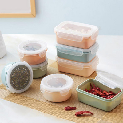 Кръгъл правоъгълник Mini Crisper Lunch Box Пластмасова кутия за съхранение Контейнер за храна Кутия Bento Кухня Органайзер за съхранение