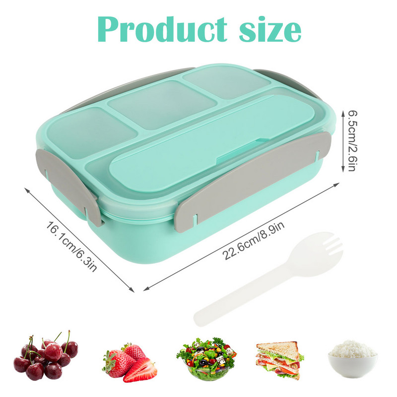 Kutija za ručak 1300 ml 4 odjeljka Bento kutija bez BPA Zatvorena nepropusna kutija za obrok Posude za ručak Nepropusna mikrovalna perilica posuđa