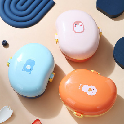 Кутия за обяд с карикатура Little Yellow Duck 2 слоя Bento Box с плодови сандвичи за деца Деца студенти Преносима сладка кутия за съхранение на храна