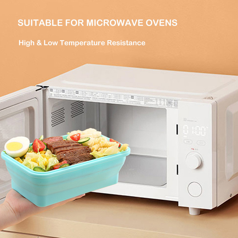 1200ML silikonska sklopiva kutija za ručak, sklopivi spremnik za pohranu hrane, Bento pravokutna kutija za piknik u mikrovalnoj pećnici bez BPA