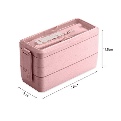 Kutija za ručak od pšenične slame od 1000 ml za djecu, 3-slojna nepropusna bento kutija s odjeljkom, spremnik za hranu, prijenosna kutija za ručak u mikrovalnoj pećnici
