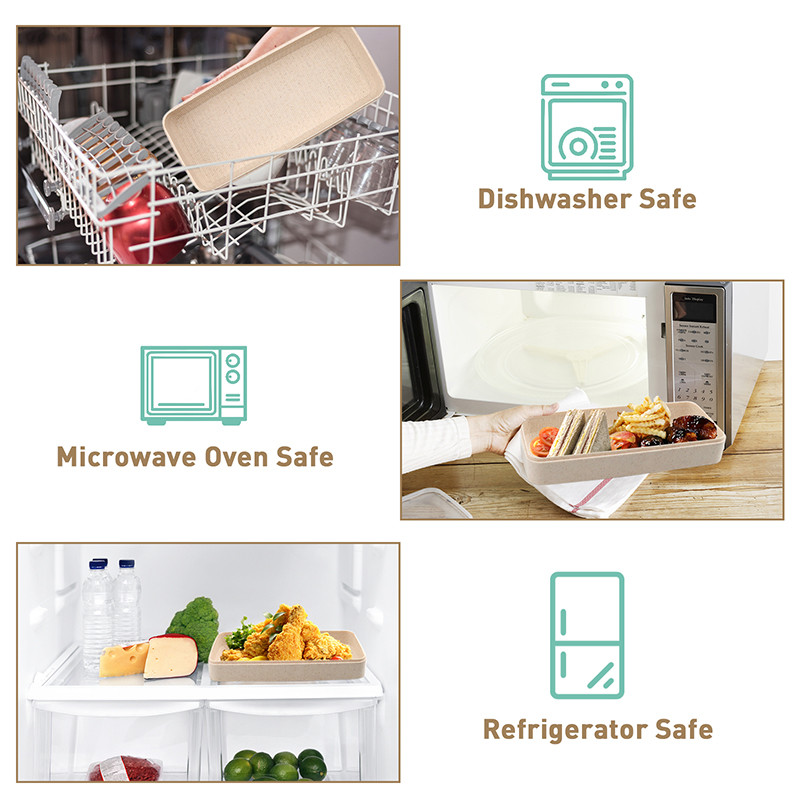 Kutija za ručak od pšenične slame od 1000 ml za djecu, 3-slojna nepropusna bento kutija s odjeljkom, spremnik za hranu, prijenosna kutija za ručak u mikrovalnoj pećnici