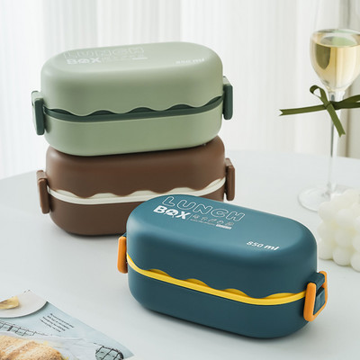 850 ml dvisluoksnė Bento dėžutė didelės talpos, nepralaidi maisto saugojimo talpykla, sandari iškylų mokyklos biuro pietų dėžutė, tinkama naudoti mikrobangų krosnelėje