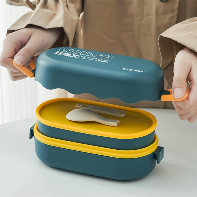 850 ml kahekihiline Bento kast, suure mahutavusega lekkekindel toidu hoiukonteiner, suletud pikniku koolikontori lõunakast mikrolaineahjuga