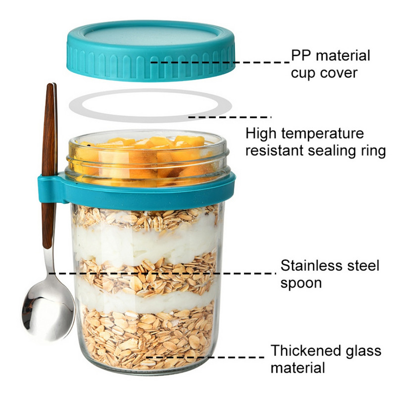 Pusryčių avižinių dribsnių puodeliai Antspaudas Stiklinis Puodelis Grūdų Riešutų Jogurto Salotų Puodelių Rinkinys Su Šaukštu Padažu Puodelis Butelis Maisto laikymo Bento Box Pietūs
