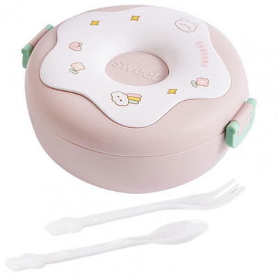 Κουτί μεσημεριανού γεύματος Χαριτωμένο ντόνατ κινουμένων σχεδίων Δοχείο για μεσημεριανό γεύμα μεγάλης χωρητικότητας Δοχείο Bento σε φούρνο μικροκυμάτων με θήκες Κουτί αποθήκευσης τροφίμων