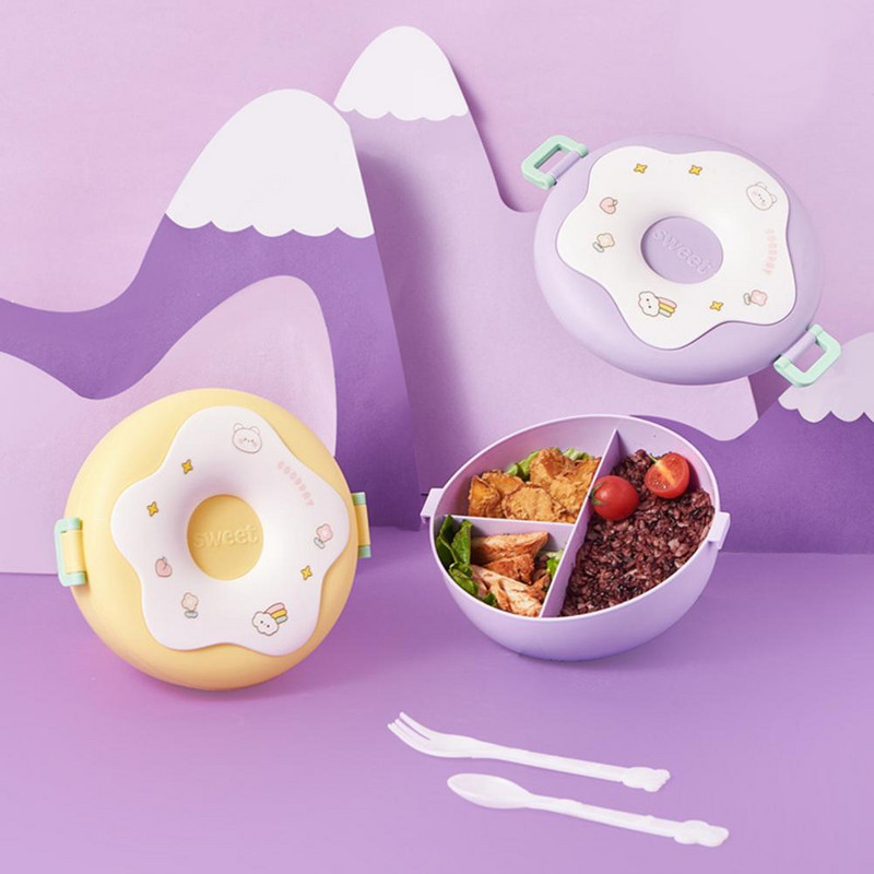 Κουτί μεσημεριανού γεύματος Χαριτωμένο ντόνατ κινουμένων σχεδίων Δοχείο για μεσημεριανό γεύμα μεγάλης χωρητικότητας Δοχείο Bento σε φούρνο μικροκυμάτων με θήκες Κουτί αποθήκευσης τροφίμων