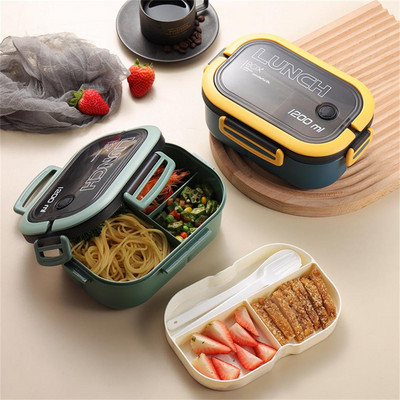 1200 ml Naudinga Bento dėžutė didelės talpos daugiafunkcė 4 spalvų mikrobangų krosnelėje saugus Bento konteineris