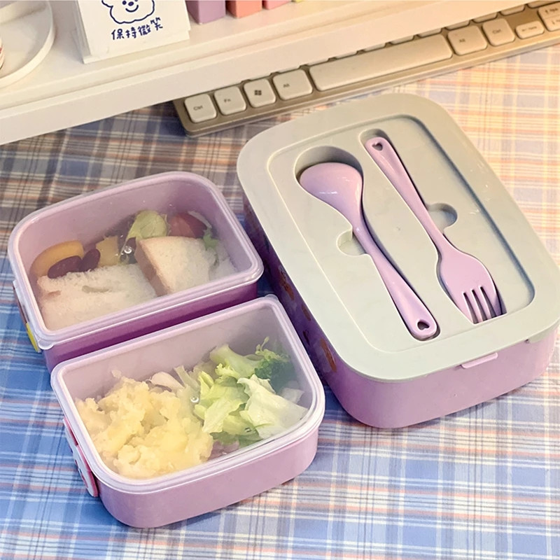 Kawaii nešiojama priešpiečių dėžutė mergaitėms mokykliniams vaikams plastikinė piknikas Bento Box mikrobangų krosnelės maisto dėžutė su skyreliais laikymo indeliais