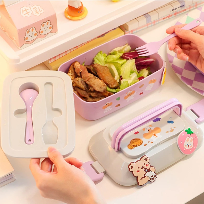 Kawaii nešiojama priešpiečių dėžutė mergaitėms mokykliniams vaikams plastikinė piknikas Bento Box mikrobangų krosnelės maisto dėžutė su skyreliais laikymo indeliais