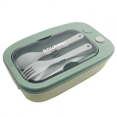 Posuda za hranu 1 set 1.1L Kutija za ručak Dobro brtvljenje Klasificirajte Spremanje plastike 2 rešetke Bento sa žlicom Vilicom Svakodnevna uporaba