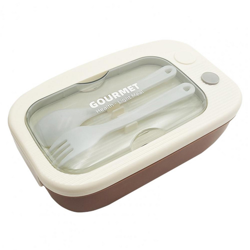 Posuda za hranu 1 set 1.1L Kutija za ručak Dobro brtvljenje Klasificirajte Spremanje plastike 2 rešetke Bento sa žlicom Vilicom Svakodnevna uporaba