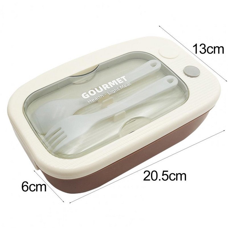 Posuda za hranu 1 set 1.1L Kutija za ručak Dobro brtvljenje Klasificirajte Spremanje plastike 2 rešetke Bento sa žlicom Vilicom Svakodnevna uporaba