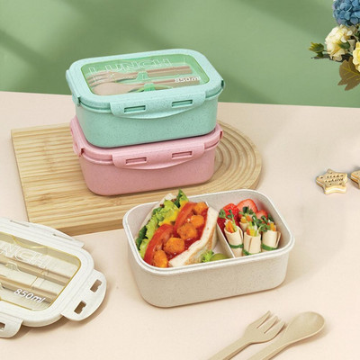 850 ml pietų dėžutė didelės talpos nešiojama Bento dėžutė, dviejų skyrių Bento talpykla su stalo reikmenimis biuro reikmenimis