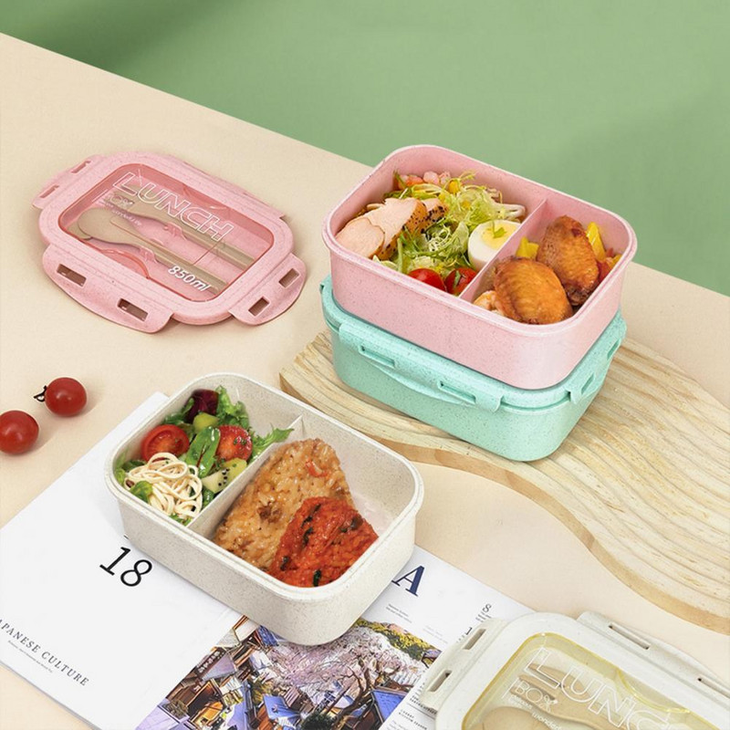 850ML obedár, veľkokapacitná prenosná bento krabica, dvojpriehradková nádoba na bento s riadom, kancelárske potreby
